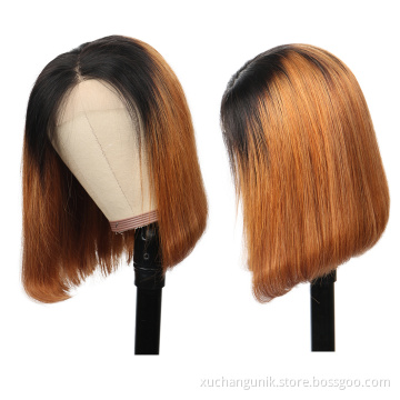 Uniky short human lace wigs ombre 1b 30 brazilian human hair bob wig tangle free yes ombre lace front wig